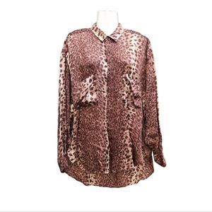 Centre Ville Animal Print Brown Button Up Collared Blouse France Fits XL